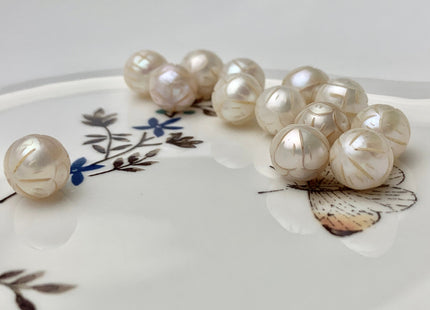 ONE Piece AAAA 9.5 mm Hand Carved Flower Bead Natural White UnDrilled Perfect Round Freshwater Pearl For Earring Pendant DIY Jewelry #P1258