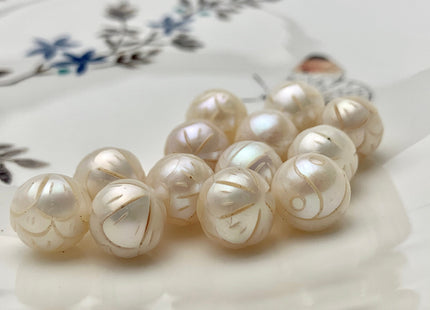 ONE Piece AAAA 9.5 mm Hand Carved Flower Bead Natural White UnDrilled Perfect Round Freshwater Pearl For Earring Pendant DIY Jewelry #P1258