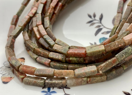 4-5x13 mm Cuboid Tube Shape Unakite Gemstone Beads Genuine Multi Pink Green Brown Color Loose Beads 15.5 Inches Strand #3539