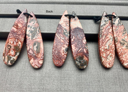 One Pair 12x45 mm Natural Pink Leopard Skin Jasper Top Drilled Teardrop Cabochon Long Teardrop Matching Pink Gemstone Earring Pendant #3331