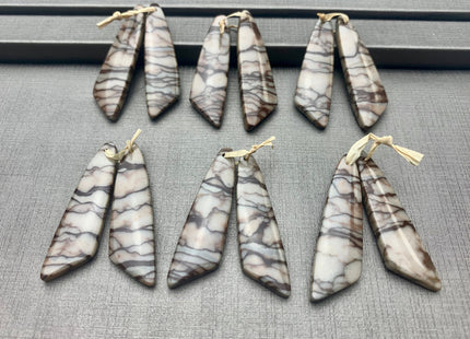 One Pair 12x45 mm Natural Zebra Jasper Top Drilled Freeform Cabochon Long Drop Matching Beige Brown Jasper Gemstone Earring Pendant #3326