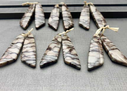 One Pair 12x45 mm Natural Zebra Jasper Top Drilled Freeform Cabochon Long Drop Matching Beige Brown Jasper Gemstone Earring Pendant #3326