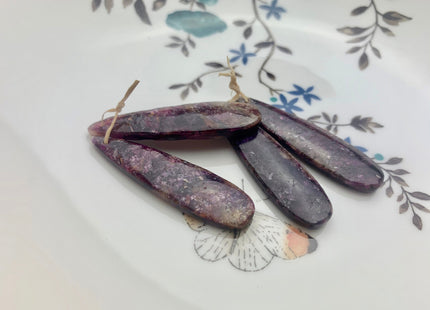 One Pair 12x45 mm Natural Lepidolite Top Drilled Teardrop Cabochon Long Teardrop Matching Purple Lepidolite Gemstone Earring Pendant #3327-B