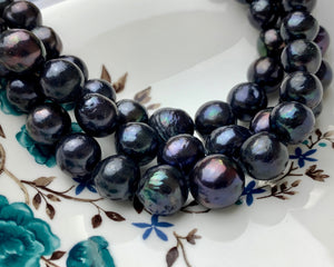 12-14 mm Black Peacock Color Edison Baroque Pearls Off-Round Shape Genuine Dark Peacock Color Edison Pearl Beads #1864