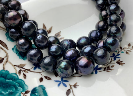 12-14 mm Black Peacock Color Edison Baroque Pearls Off-Round Shape Genuine Dark Peacock Color Edison Pearl Beads #1864