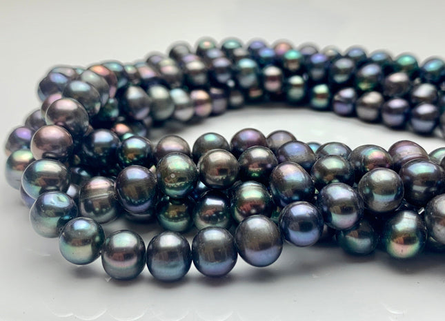 4.5-5mm 6-6.5mm AA Peacock Color Semi Round Freshwater Pearl Beads Genuine Near Round Freshwater Peacock Color Pearls #P1135