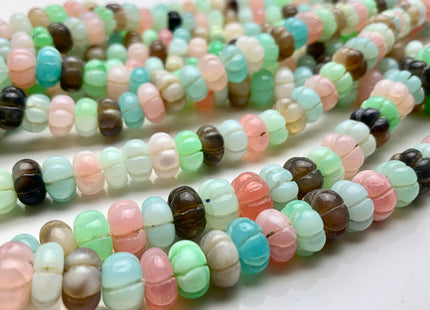9-11mm 100% Natural Carved Rondelle Peruvian Opal Gemstone Bead Genuine Peruvian Blue Pink Green Purple Pumpkin Shape Opal 10 Inches #3261