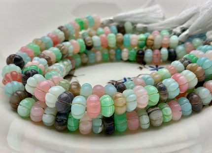 9-11mm 100% Natural Carved Rondelle Peruvian Opal Gemstone Bead Genuine Peruvian Blue Pink Green Purple Pumpkin Shape Opal 10 Inches #3261