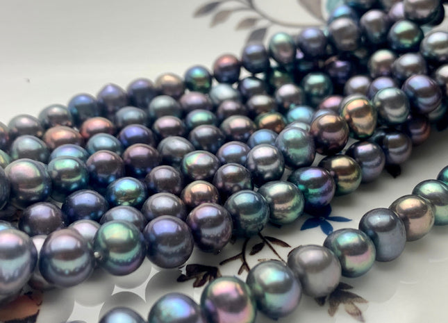 7-8 mm AA Peacock Color Potato Freshwater Pearl Beads Genuine Cultured Freshwater Peacock Colored Pearls 56 Pieces #P1284