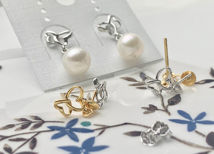 One Pair 925 Sterling Silver/Gold Earring Setting Genuine 925 Sterling Silver Heart Shape Studs Findings For Half Drilled Pearls #10084