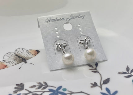 One Pair 7.5 mm AAA Natural white Round Edison Pearl Earring Studs W/925 Sterling Silver Heart Shape Design Earrings Bridal Jewelry #10084-B