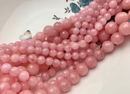 8mm 10mm 12mm 14mm Faceted Round Fire Agate Gemstone Beads Heat Treated Soft Baby Pink Color Natural Agate 15.5 Inches Strand #3537