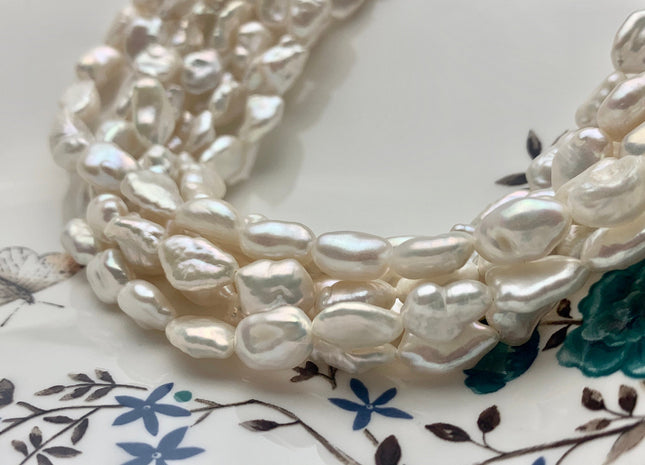 8-12x14 mm AAA Natural White Keshi Freshwater Pearls Beads Genuine High Luster Rice Nugget Shape Keshi Freshwater Pearl #P1296