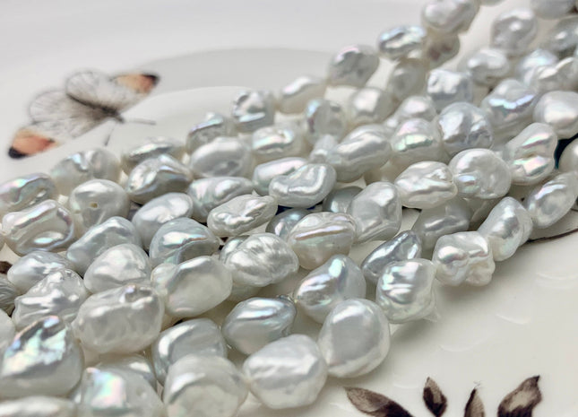 7-8x10 mm AAA Natural Silver White Keshi Freshwater Pearls Beads Genuine High Luster Rice Nugget Keshi Freshwater Pearl 44 Pieces #P1297