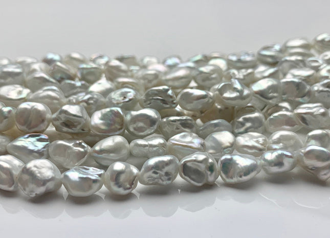 7-8x10 mm AAA Natural Silver White Keshi Freshwater Pearls Beads Genuine High Luster Rice Nugget Keshi Freshwater Pearl 44 Pieces #P1297