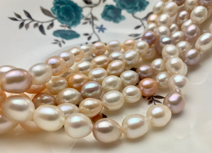 10-11x12-14 mm AAA Natural Mixed White Pink Mauve Rice Oval Shape Freshwater Pearl Beads Genuine Smooth And Shiny Pearls 34 Pieces #P1168
