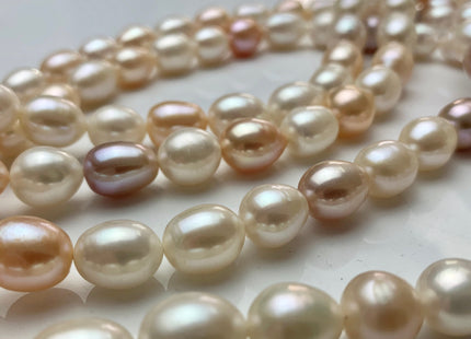 10-11x12-14 mm AAA Natural Mixed White Pink Mauve Rice Oval Shape Freshwater Pearl Beads Genuine Smooth And Shiny Pearls 34 Pieces #P1168
