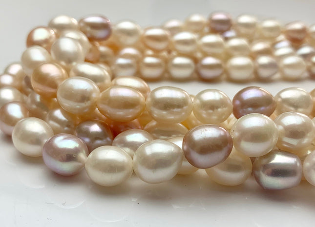 10-11x12-14 mm AAA Natural Mixed White Pink Mauve Rice Oval Shape Freshwater Pearl Beads Genuine Smooth And Shiny Pearls 34 Pieces #P1168