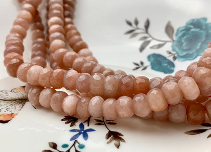 8-9 mm 100% All Natural AAA Faceted Rondelle Natural Peach Pink Moonstone Beads Genuine Peach Moonstone Loose Beads 9 inches Strand #3524