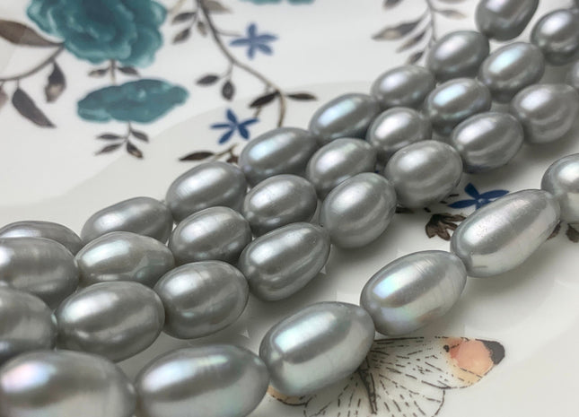 10x13-15 mm AAA Gray Color Freshwater Pearls Long Rice/Oval Shape Pearl Beads Genuine Top Quality Freshwater Pearls #1189