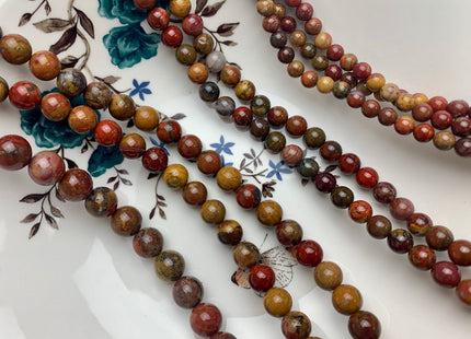 4mm 6mm 8mm 10mm 12mm AAA Smooth Round Natural Red Creek Jasper Gemstone Beads Multi Red Brown Yellow Color Jasper 15 Inches Strand #3259