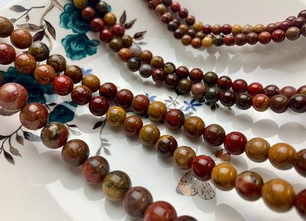 4mm 6mm 8mm 10mm 12mm AAA Smooth Round Natural Red Creek Jasper Gemstone Beads Multi Red Brown Yellow Color Jasper 15 Inches Strand #3259