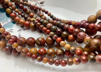 4mm 6mm 8mm 10mm 12mm AAA Smooth Round Natural Red Creek Jasper Gemstone Beads Multi Red Brown Yellow Color Jasper 15 Inches Strand #3259