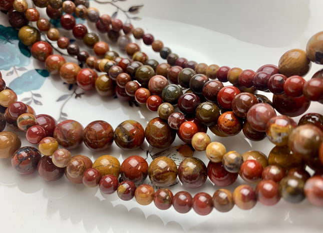 4mm 6mm 8mm 10mm 12mm AAA Smooth Round Natural Red Creek Jasper Gemstone Beads Multi Red Brown Yellow Color Jasper 15 Inches Strand #3259