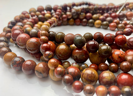 4mm 6mm 8mm 10mm 12mm AAA Smooth Round Natural Red Creek Jasper Gemstone Beads Multi Red Brown Yellow Color Jasper 15 Inches Strand #3259