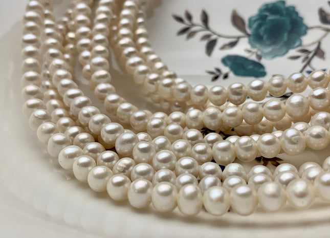 6 mm Natural White Potato Freshwater Pearls Genuine Natural Potato Shape Freshwater Pearl Beads 70 Beads #P1170
