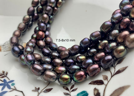 7-8x9-10 mm AA Dark Peacock Color Freshwater Rice/Oval Pearls Genuine Black Peacock Color Rice/Oval Freshwater Pearls #P1173