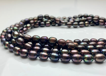 7-8x9-10 mm AA Dark Peacock Color Freshwater Rice/Oval Pearls Genuine Black Peacock Color Rice/Oval Freshwater Pearls #P1173