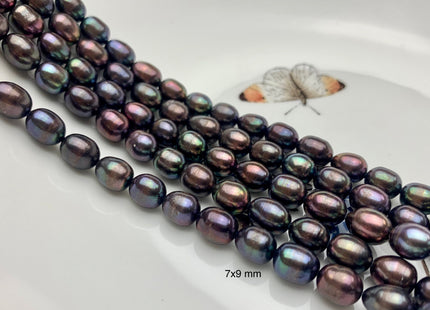 7-8x9-10 mm AA Dark Peacock Color Freshwater Rice/Oval Pearls Genuine Black Peacock Color Rice/Oval Freshwater Pearls #P1173