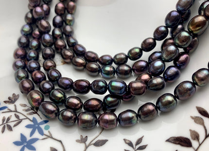 7-8x9-10 mm AA Dark Peacock Color Freshwater Rice/Oval Pearls Genuine Black Peacock Color Rice/Oval Freshwater Pearls #P1173