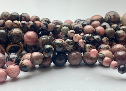4mm 6mm 8mm 10mm 12mm Smooth Round Black And Pink Rhodonite Gemstone Genuine Mixed Black Pink Matrix Rhodonite 15 Inches Strand #3538