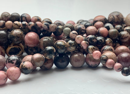 4mm 6mm 8mm 10mm 12mm Smooth Round Black And Pink Rhodonite Gemstone Genuine Mixed Black Pink Matrix Rhodonite 15 Inches Strand #3538