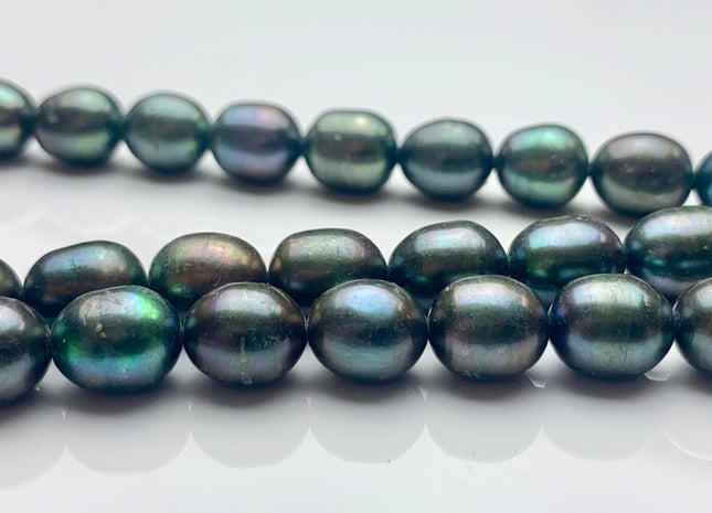 9x10-11 mm AA Dark Olive Green Color Freshwater Pearls Rice/Oval Shape Pearl Beads Genuine Green Peacock Freshwater Pearls #P1295