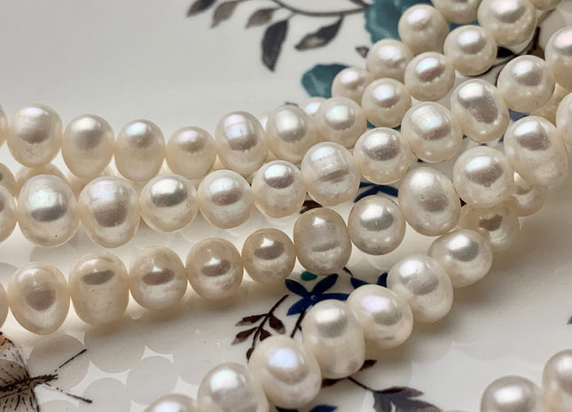 9-10 mm Natural White Potato Freshwater Pearl Beads Genuine High Luster White Cultured Freshwater Pearls 46 Beads #P1298