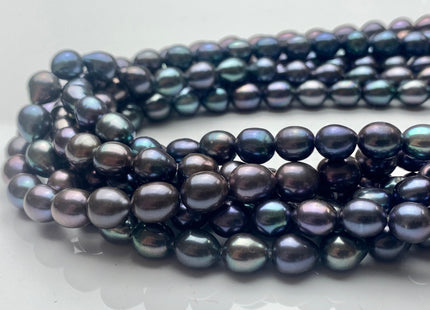 7-7.5x8-9 mm AAA Rainbow Peacock Color Oval/Rice Freshwater Pearls High Quality/Luster Blue Peacock Freshwater Pearls 51 Pieces #P1299