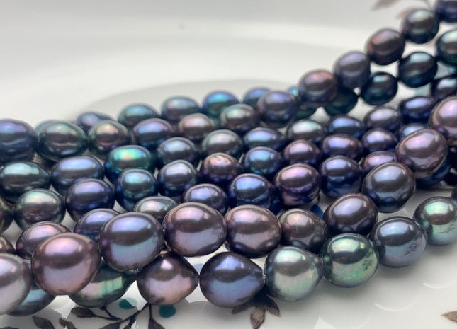 7-7.5x8-9 mm AAA Rainbow Peacock Color Oval/Rice Freshwater Pearls High Quality/Luster Blue Peacock Freshwater Pearls 51 Pieces #P1299