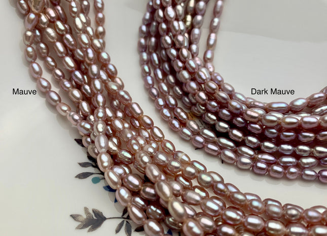 WHOLESALE 3.5-4x5 mm AAA Natural Mauve Pink Rice/Oval Freshwater Pearl Beads Genuine High Luster Mauve Pink Rice Freshwater Pearls #1868