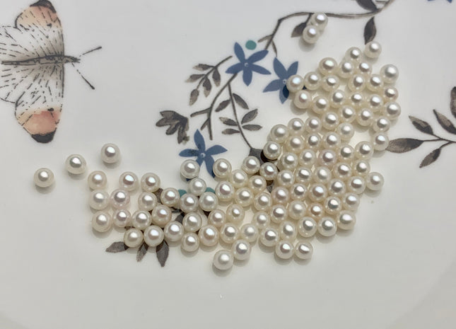 Two Pieces AAAAA 3.5-4mm High Luster Undrilled/Half Drilled/Through Drilled Tiny Freshwater Pearls Genuine Natural White Pearl Beads #P1192