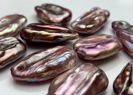 ONE Piece AAAA 15-16x20-25 mm Natural Dark Mauve Pink High Luster Top Drilled Thick Rectangle Coin Pearl For Pendant Large Hole 2.1mm #P1199