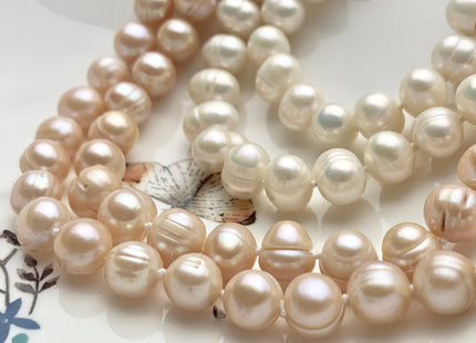 54 inches Knotted Necklaces made of 9mm Ringed Genuine Natural Freshwater Potato Pearls in Natural White Pink Color #72