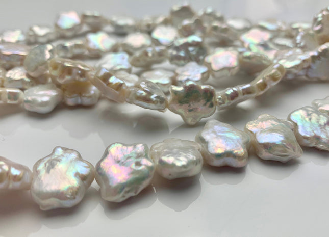 12-13 mm AAA Very Rare Natural White Flower Shape Freshwater Coin Pearl Beads Genuine High Luster Flower Coin Pearls 28-31 Pieces P1178