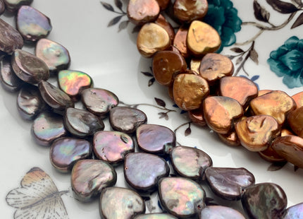 12x13mm Heart Shape Dark Taupe Or Copper Gold Coin Freshwater Pearls Genuine Limited Edition Heart Shape Coin Pearl Beads #1002