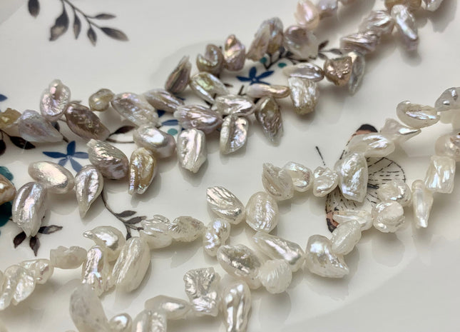 5 x 10 mm Natural White And Pink Seaweed Color Freshwater Biwa Pearl Beads Genuine Top Drilled Freshwater Biwa Pearls #1169