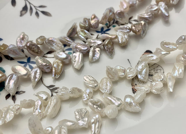 5 x 10 mm Natural White And Pink Seaweed Color Freshwater Biwa Pearl Beads Genuine Top Drilled Freshwater Biwa Pearls #1169