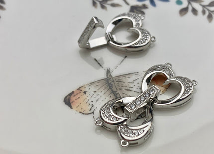 14x32 mm 925 Sterling Silver Double Heart Shape Clasp Sterling Silver Findings 925 Sterling Silver Clasps W/CZ DIY Jewelry #10087-B
