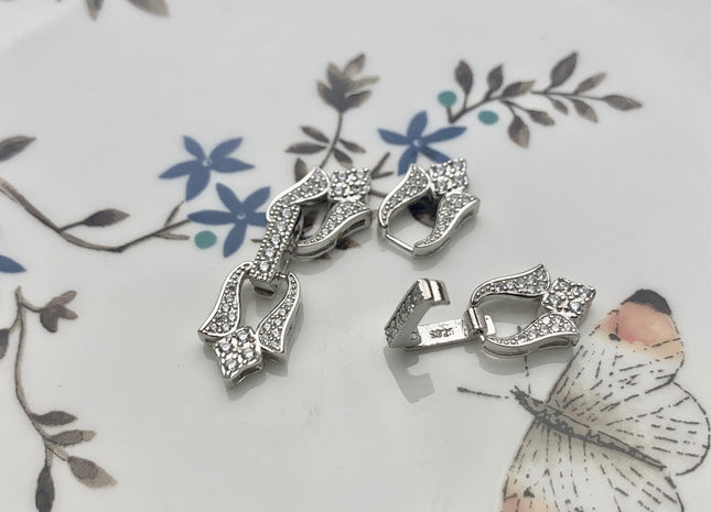 9x30 mm 925 Sterling Silver Lotus Shape Clasp Sterling Silver Findings 925 Sterling Silver Clasps W/CZ DIY Jewelry #10087-D